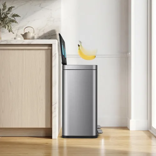 Miniatura 10 de Home Zone Living cubeta de basura de cocina de 16 galones con compartimentos duales para reciclaje, control de olor CleanAura, acero inoxidable
