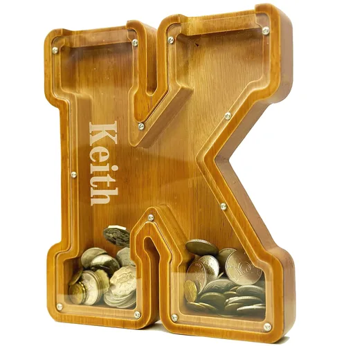 Hucha Personalizada de Madera con Alfabeto - Hucha para Niños - Hucha para Niños y Niñas - Hucha de Monedas - Banco - Puede Usarse como Regalo de
