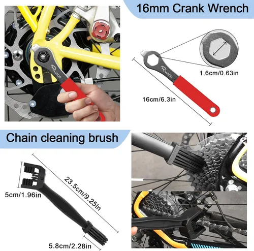 Miniatura 7 de Ryaco Juego de herramientas de cadena de bicicleta de 12 piezas (2025News) 3 piezas de cepillo de limpieza de bicicleta, alicates de eslabones