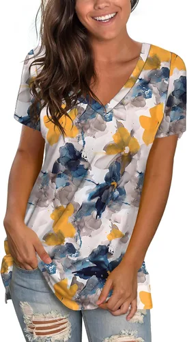 Miniatura 28 de Sipaya - Camiseta de mujer con cuello en V, básica, de ajuste suelto, manga corta, estilo casual