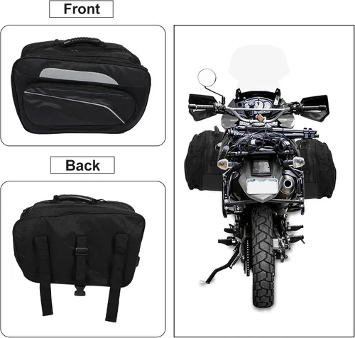 Miniatura 7 de X AUTOHAUX 1 par universal de alforjas laterales para motocicleta, bolsa de equipaje de ciclismo, hebillas ajustables, piel sintética, color negro