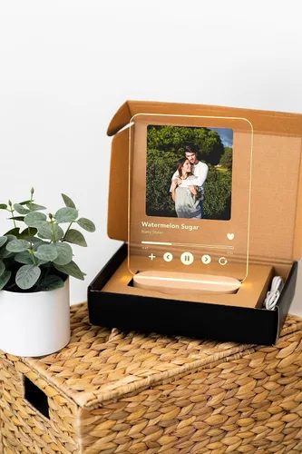 Miniatura 8 de Placa acrílica personalizada con base de madera, marco de lista de reproducción con luz LED, placa de música personalizada con foto, Navidad, regalo