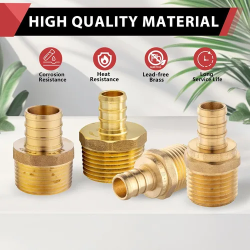 Miniatura 6 de 4 piezas EFIELD Barb Crimp Pex 1/2 pulgada x 1/2 pulgada macho NPT adaptador de latón accesorios de latón (PEX1807017-4PCS)