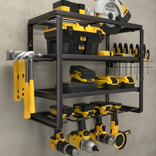 YYR Organizador de herramientas eléctricas de 4 capas para montaje en pared, estante de almacenamiento inalámbrico para taladro, soporte de