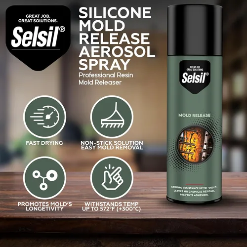 Miniatura 3 de SELSIL Aerosol en Spray Liberador de Moldes de Silicona (400 ml) Liberador de Moldes de Resina Profesional, Antiadherente, Secado Rápido y Fácil