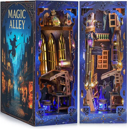 Miniatura 10 de Kit de manualidades 3D para rincón de lectura - Kit de casa en miniatura para adultos, adolescentes y principiantes, estantería de biblioteca
