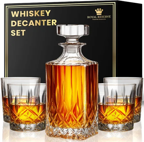 Miniatura 9 de Royal Reserve - Juego de decantador de whisky - Decantador de licor de bourbon de 24 onzas, 25.4 fl oz con vasos, piedras refrescantes, posavasos