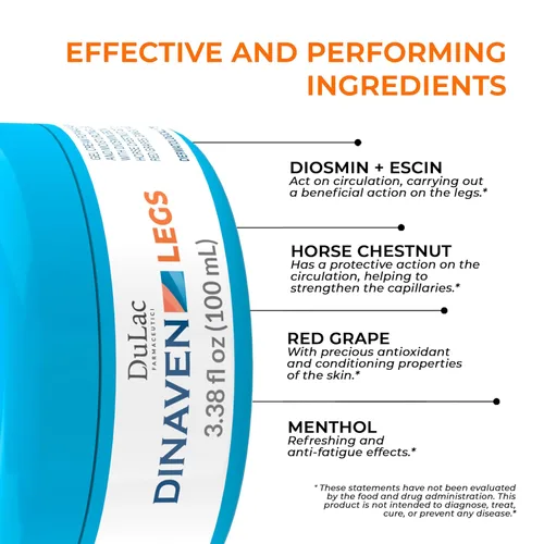 Miniatura 3 de Dulac, Dinaven Legs Gel Cream, refrescante y refrescante, con diosmina y mentol, extracto de castaño de indias, escoba de carnicero y vid roja