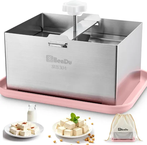 Prensa de tofu de acero inoxidable, Paneer Maker con paño de prensa de tofu y bandeja de goteo, mejora el sabor y la textura del tofu, para tofu