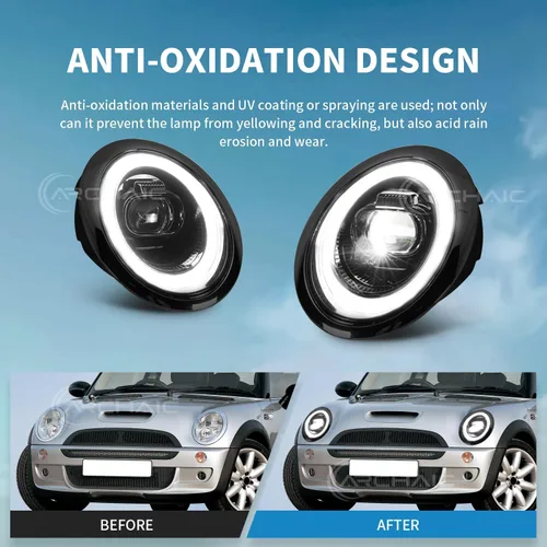 Miniatura 3 de Archaic Faros delanteros compatibles con Mini Coopers R50 R52 R53 2001-2007, luces delanteras W señales de giro secuenciales, animación DRL, par