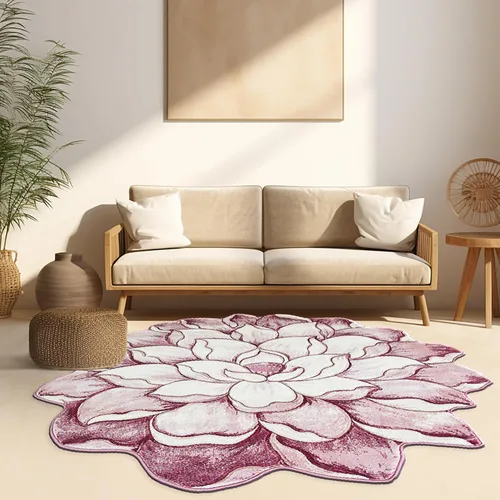 Miniatura 10 de Alfombra redonda de 2 pies con forma de flor, bonita alfombra de felpa con forma de flor, para dormitorio, suelo, sala de estar, alfombra 301 beige
