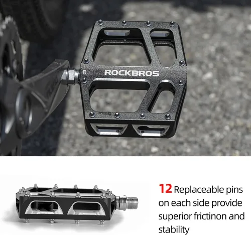 Miniatura 5 de ROCKBROS Pedales de bicicleta de montaña MTB Pedal de aluminio de plataforma ancha Pedales planos 9/16 "Ciclismo Sellado Rodamiento Pedales