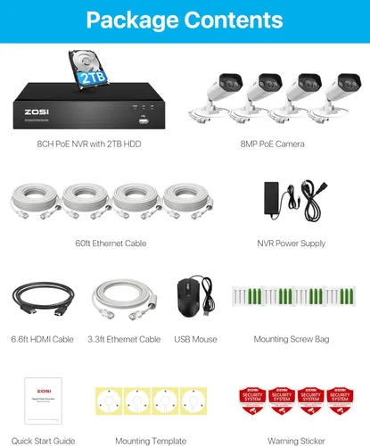 Miniatura 9 de ZOSI Sistema de cámara de seguridad PoE 4K, detección de personas y vehículos, NVR de 8 puertos 16CH 8MP con disco duro de 2 TB, 4pcs cámaras IP PoE