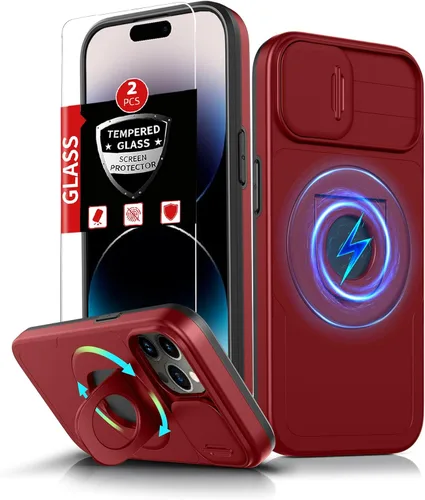 Miniatura 37 de Funda magnética para iPhone 11 Pro compatible con carga inalámbrica MagSafe, con 2 protectores de pantalla, anillo kickstand de 360° integrado +