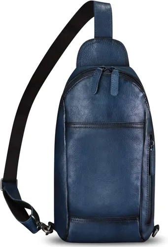 Miniatura 3 de FEIGITOR Bolso bandolera de cuero genuino hecho a mano retro bandolera mochila bolso pecho hombro senderismo riñonera