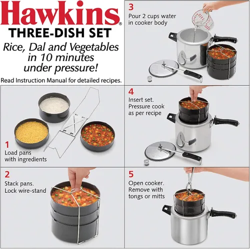 Miniatura 5 de Hawkins ADS65 - Juego anodizado duro de tres platos, separador de cocina, ollas a presión, color negro (ADS65), 4 litros