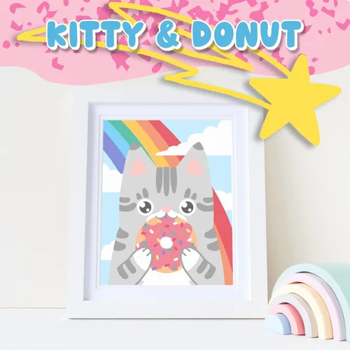 Miniatura 2 de Astrakuma Studio Pintura por números para niños de 8 a 12 años – Kits de pintura de donas de gato por números con tableros de lienzo predibujados