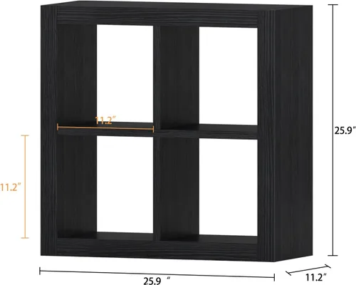 Miniatura 3 de furtble Estantería con contenedor de almacenamiento, organizador de almacenamiento de 4 cubos, estantería abierta de madera moderna, estante de Negro