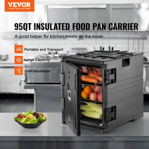 Miniatura 2 de VEVOR - Portador de bandejas de alimentos aislado, Caja de comida caliente de 95 Qt para catering, Portador de caja de comida LLDPE con hebillas