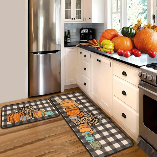 Miniatura 3 de Juego de 2 alfombras y tapetes de cocina de otoño, alfombras de cocina de Acción de Gracias, con respaldo antideslizante, decoraciones de otoño