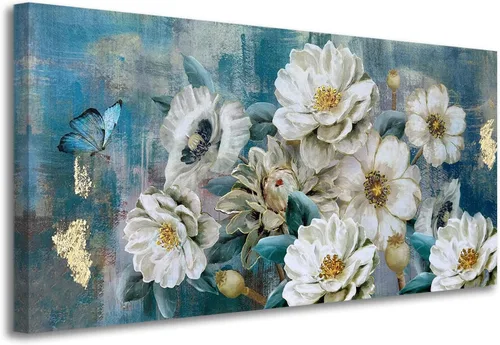 Miniatura 15 de Arjun Lienzo artístico para pared de árbol de la vida para sala de estar, pintura de árbol azul y verde azulado, 50% pintada a mano, imagen