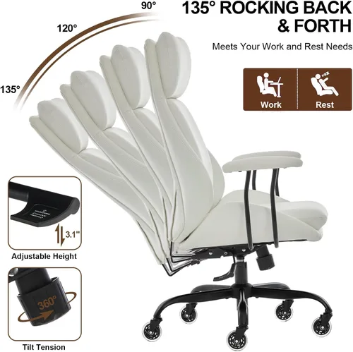 Miniatura 6 de E-Motie Silla de escritorio para oficina en casa, silla de computadora ergonómica con soporte lumbar, altura ajustable, con ruedas de PU, silla