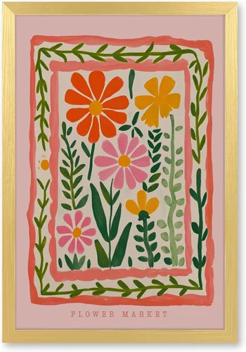 Miniatura 9 de Arte de pared de flores silvestres rosas, póster retro de mercado de flores, impresión botánica colorida de moda, arte popular, ilustración floral