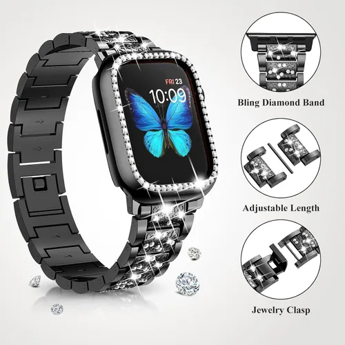 Miniatura 2 de SUPOIX - Correa compatible con Apple Watch de 1.49 pulgadas + funda, joyería para mujer con diamantes brillantes, bandas de metal y 2