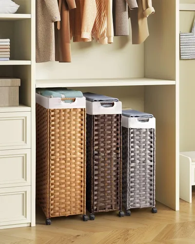 Miniatura 5 de GREENSTELL - Cesta de ropa con ruedas, 45 L (11.9 galones) Cesta pequeña de ropa con 2 bolsas extraíbles y 2 bolsas de malla, cesto de ratán delgado
