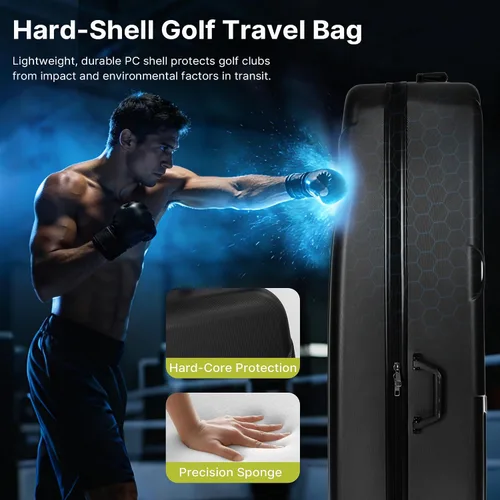 Miniatura 2 de UNIHIMAL Funda rígida de viaje de golf con ruedas, diseño de carcasa rígida de PC, impermeable, duradera y de gran capacidad, funda de viaje de golf