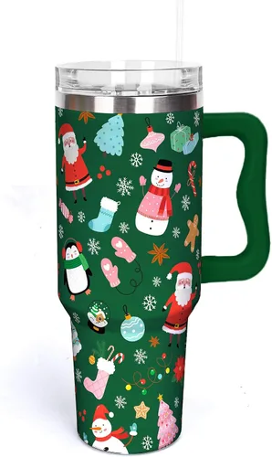 Miniatura 18 de Whaline Vaso patriótico del 4 de julio de 40 oz con asa, pajita y tapa, estrellas y rayas en rojo, azul y bandera de EE. UU., vaso de viaje del día