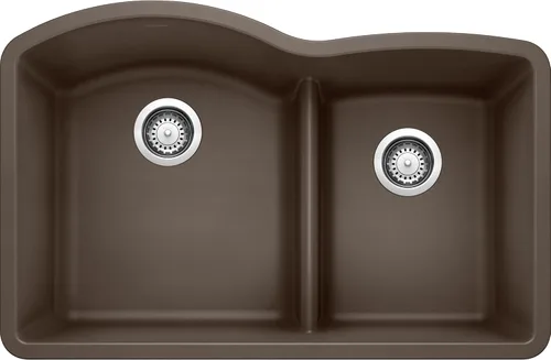 Miniatura 8 de BLANCO 443102 Diamond 60/40 Fregadero de cocina con doble tazón de división baja, 32 pulgadas de largo x 21 pulgadas de ancho, color gris volcán