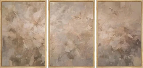 Miniatura 297 de SIGNWIN Lienzo enmarcado para pared, arte con pinceladas de flujo neutro en tonos beige abstractos, ilustraciones, arte moderno, decorativo