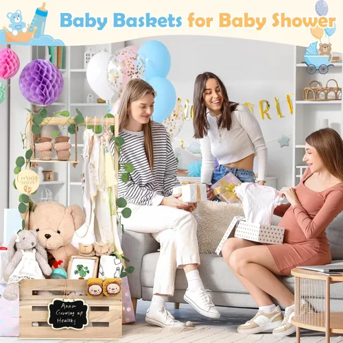 Miniatura 6 de Armario de madera para baby shower con asa ajustable y guirnalda, cesta grande personalizada para baby shower, caja de almacenamiento, regalos