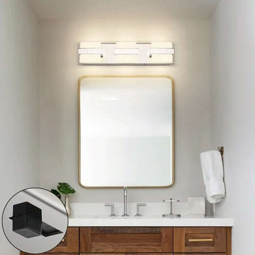 Miniatura 6 de SOLFART Lámpara de baño cromada de 3 luces, luz de tocador sobre el espejo, lámparas LED modernas, 5 colores de temperatura ajustable moderna