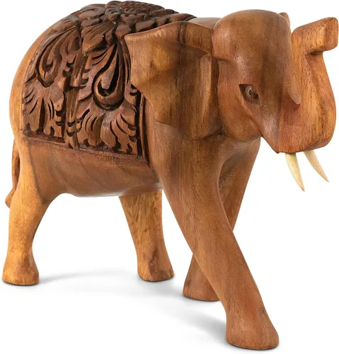 Miniatura 5 de G6 Collection Estatua de elefante tallada a mano de madera, escultura, arte decorativo, rústico, decoración del hogar, decoración hecha a mano