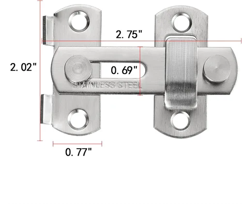 Miniatura 2 de INIRET Paquete de 2 pestillos para puerta de granero, 2.75 x 2.02 pulgadas, níquel cepillado, acero inoxidable, cerraduras de puerta abatibles