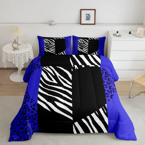 Miniatura 40 de Juego de edredón Manfei Leopardo Rosa Tamaño Individual, Juego de ropa de cama con estampado de cebra negro y blanco 2 piezas para decoración