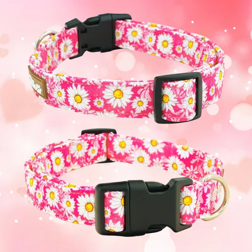Miniatura 2 de Tunkoo Pink Daisy - Collar para perro, lindo collar ajustable de algodón de alta calidad, hebilla de plástico duradero para niños pequeños, medianos