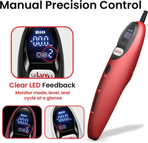 Miniatura 5 de LeLuv Magna LCD Smart Aspiradora de Mano Controladora Bomba de Vacío USB Recargable Modos Programables o Manuales - Suave Rojo de Silicona