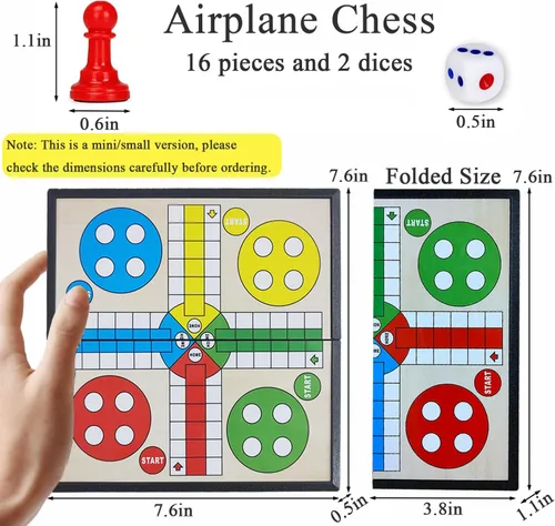 Miniatura 4 de KIDAMI Juego de mesa mini Ludo magnético de viaje, diseño plegable y ligero, regalo para niños y bebés (19.4 × 19.4 cm)