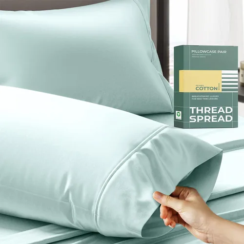 Miniatura 12 de THREAD SPREAD Juego de 2 fundas de almohada 100% de algodón orgánico tamaño reina/estándar - Funda de almohada de percal de algodón orgánico ultra