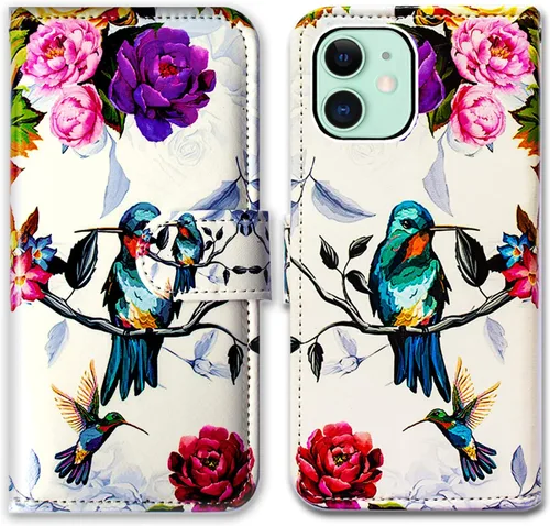Miniatura 12 de Bcov Funda para iPhone 13 Mini, diseño de pájaro negro de cuero verde con tapa para teléfono con ranura para tarjetas, soporte para iPhone 13 Mini
