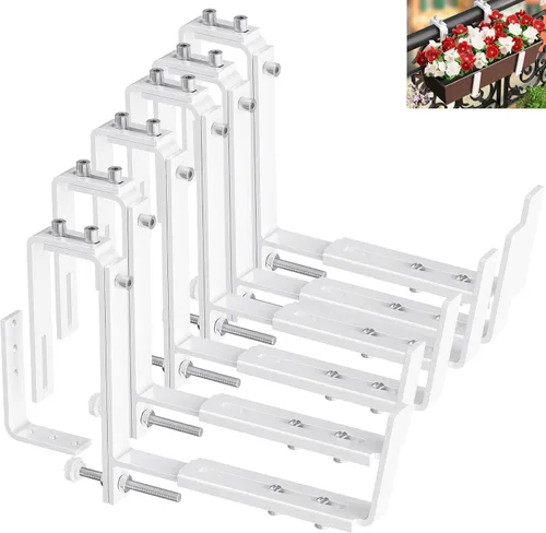 Miniatura 17 de Y&M Soportes de caja de ventana, de hierro resistente, ajustables, para barandillas, perfectos para balcones, vallas y jardines (4 unidades)