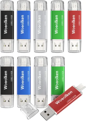 Unidad flash USB C de 8 GB, paquete de 10 unidades flash Wooolken tipo C + USB 2.0 Thumb Drive OTG Memory Stick compatible con iPhone 16/15,