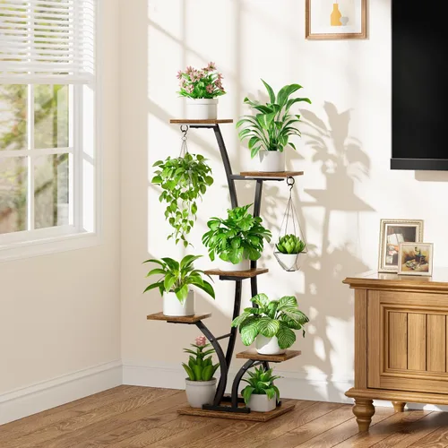 Miniatura 7 de Soporte de plantas MOSTWOGO con luz de crecimiento para plantas de interior, estante de plantas de metal de 6 niveles, estante de plantas