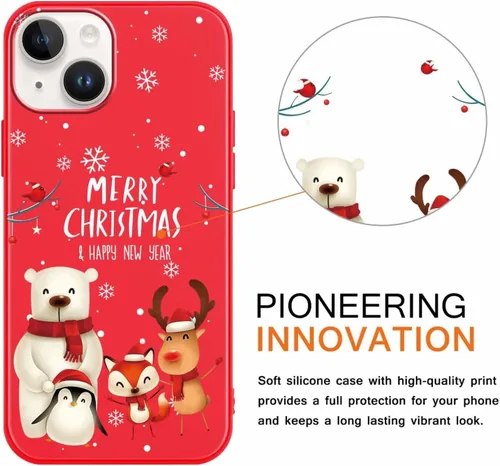 Miniatura 2 de Paquete de 2 bonitas fundas de Navidad para iPhone de 13/14 pulgadas, diseño de muñeco de nieve rojo, diseño de animales de Feliz Navidad, silicona