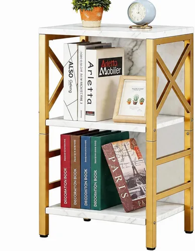 Miniatura 12 de MNEETRUNG Estantería Pequeña, Estantería Industrial de 3 Niveles con Marco de Metal y Tablero Trasero, Estantería Baja en Negro, Estantería