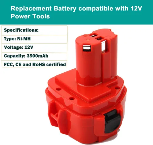 Miniatura 2 de CREABEST Paquete de 2 baterías mejoradas de 3500 mAh Ni-MH para Makita 12V 192598-2 1220 1200 1201 1222 1233 1234 1235 PA12 1235A 1235B 1235F