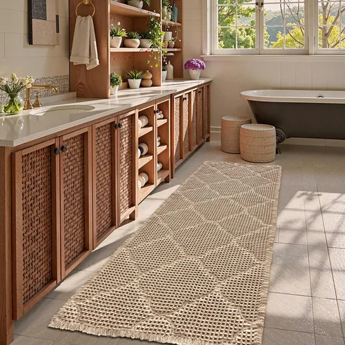 Miniatura 14 de ZALL Tapete de baño de punto gofre, súper absorbente, antideslizante, color marrón, 17 x 24 pulgadas, patrón geométrico de diamante, lavable a